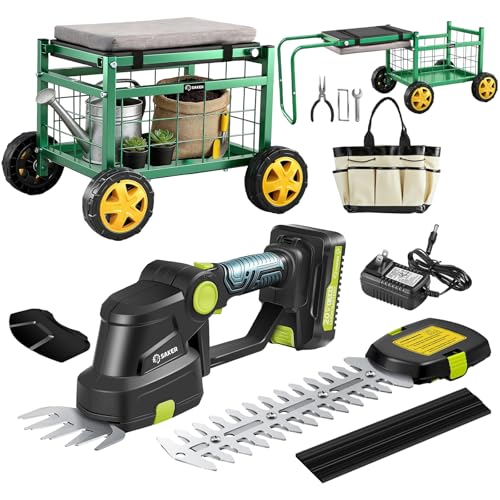 Garden Cart and Cordless Hedge Trimmer