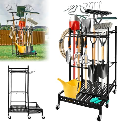 Garden Tool Storage Rack with Wheels