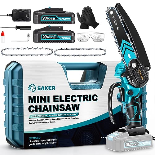 Mini Chainsaw 6-Inch with Two Batteries, Blue