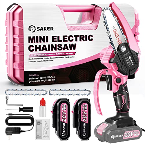 Mini Chainsaw Pink, Two Batteries and Three Chains