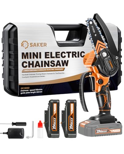 Mini Chainsaw with Two Batteries, Orange