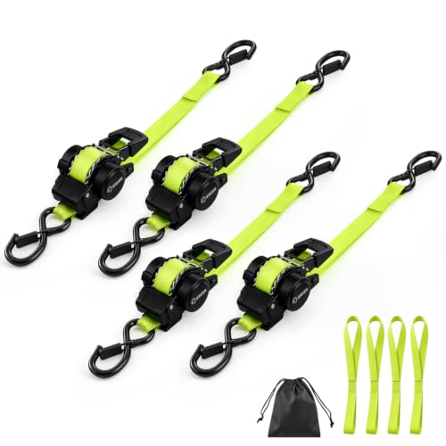 Retractable Ratchet Straps, Four-Pack